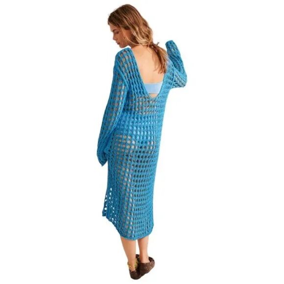 NWT Free People Beach Sahara Sweater Midi Malibu Blue size- MEDIUM - Picture 2 of 4